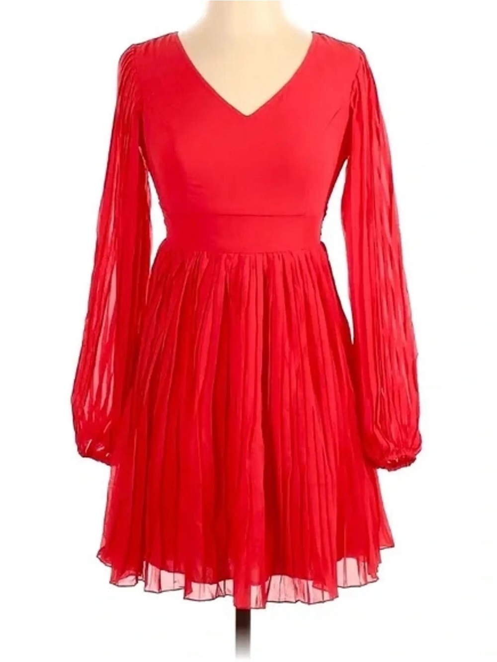 Jessica Simpson Red Pleated Long-Sleeve Fit & Flare Dress Sz XS